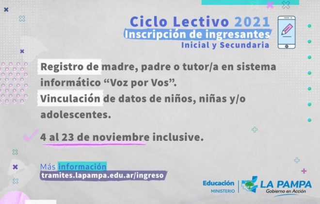 Ciclo Lectivo 2021: inscripciones de ingresantes a nivel Inicial y Secundaria