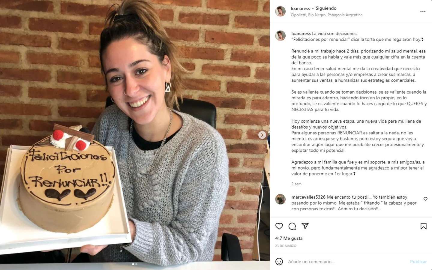 Una joven dejó su trabajo y recibió un regalo: “Felicitaciones por renunciar”