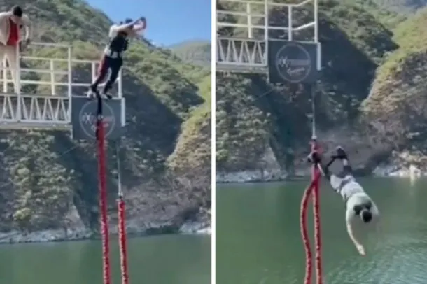 Bungee jumping: se soltó la soga y cayó al dique