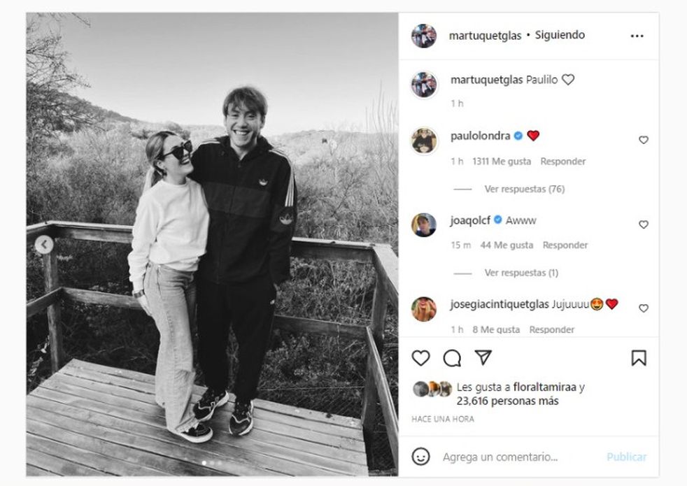 Paulo Londra confirmó su romance con Martina Quetglas al publicar una tierna foto