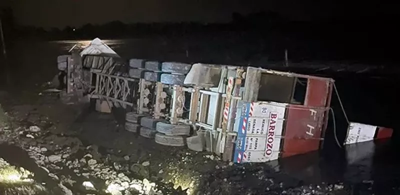 Un camión con hacienda volcó y cayó a una laguna en la ruta nº188