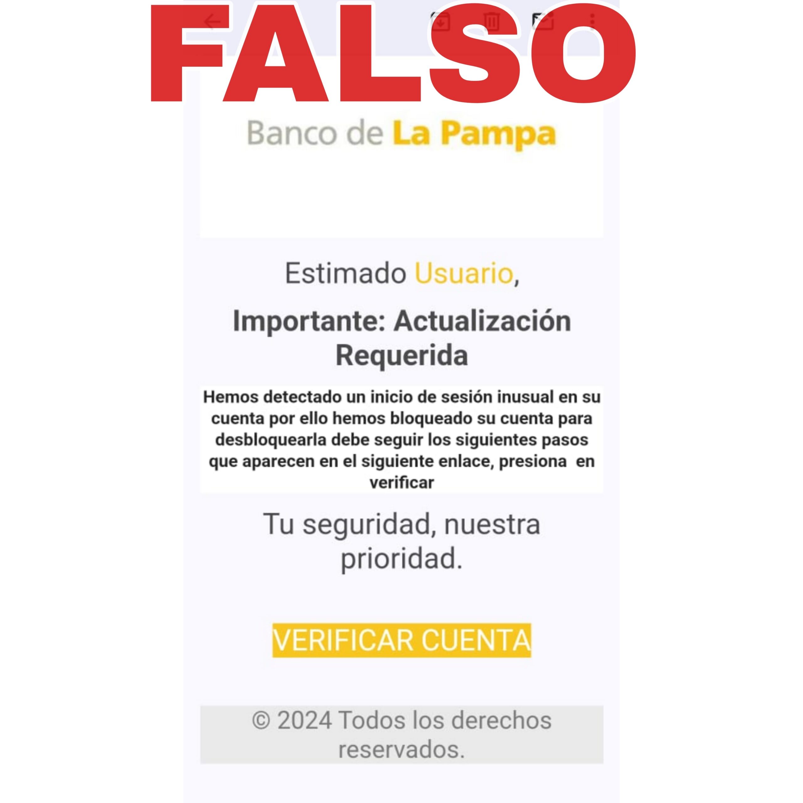 Vuelven a advertir sobre un mail fraudulento del Banco de La Pampa