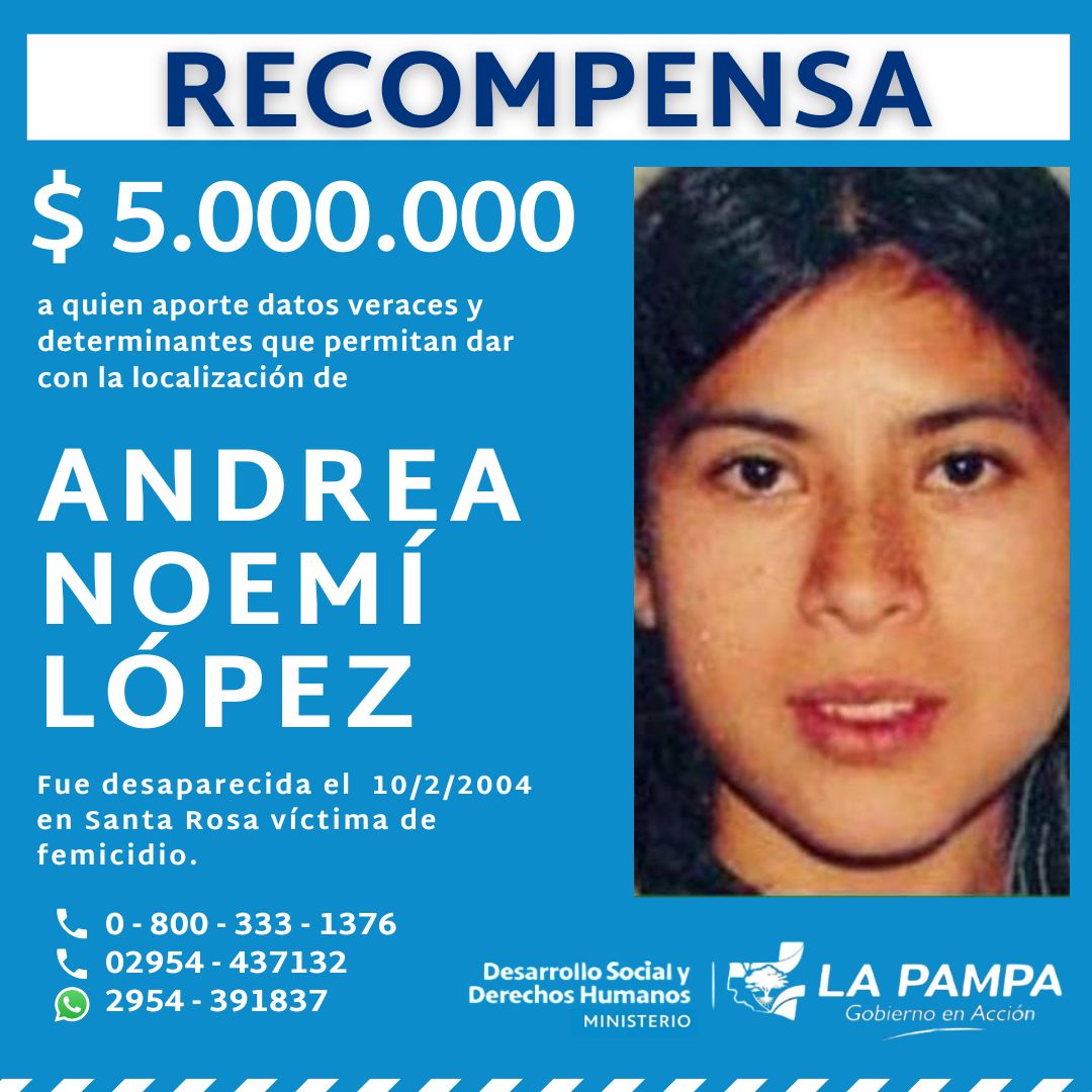 Se aumentó a 5 millones de pesos la recompensa por datos sobre Andrea López