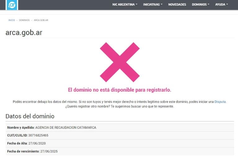 Sin la AFIP, ¿dónde se factura?: El dominio de Internet ARCA.gob.ar no está disponible