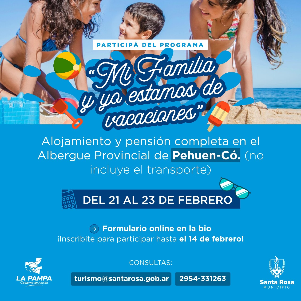 Abren inscripciones para participar del programa “Mi familia y yo estamos de vacaciones”