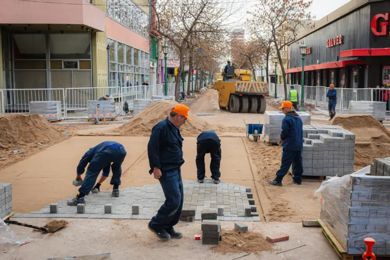 Santa Rosa: inicia la última etapa de la obra de la Semipeatonal con adoquinado y colocación de mobiliario urbano