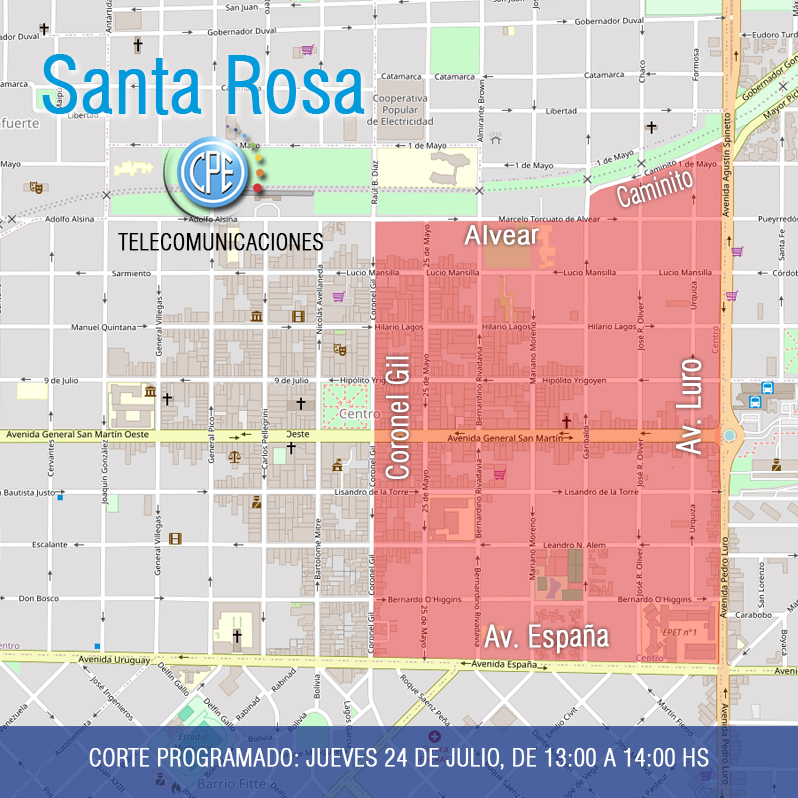 Santa Rosa: la CPE hará interrupción del servicio de telecomunicaciones en el centro