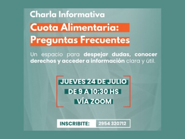 Realizarán una charla online para aclarar dudas sobre cuota alimentaria